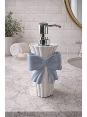 New Victorian Soap Dispenser White & Blue Bow Coquette Bathroon Vanity Decor